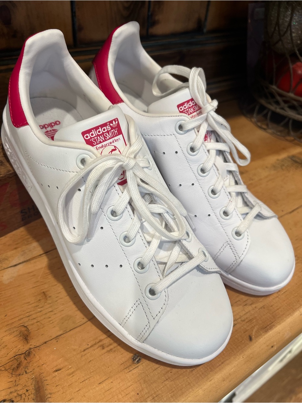 adidas White Leather Sneakers with Pink Heel Tab